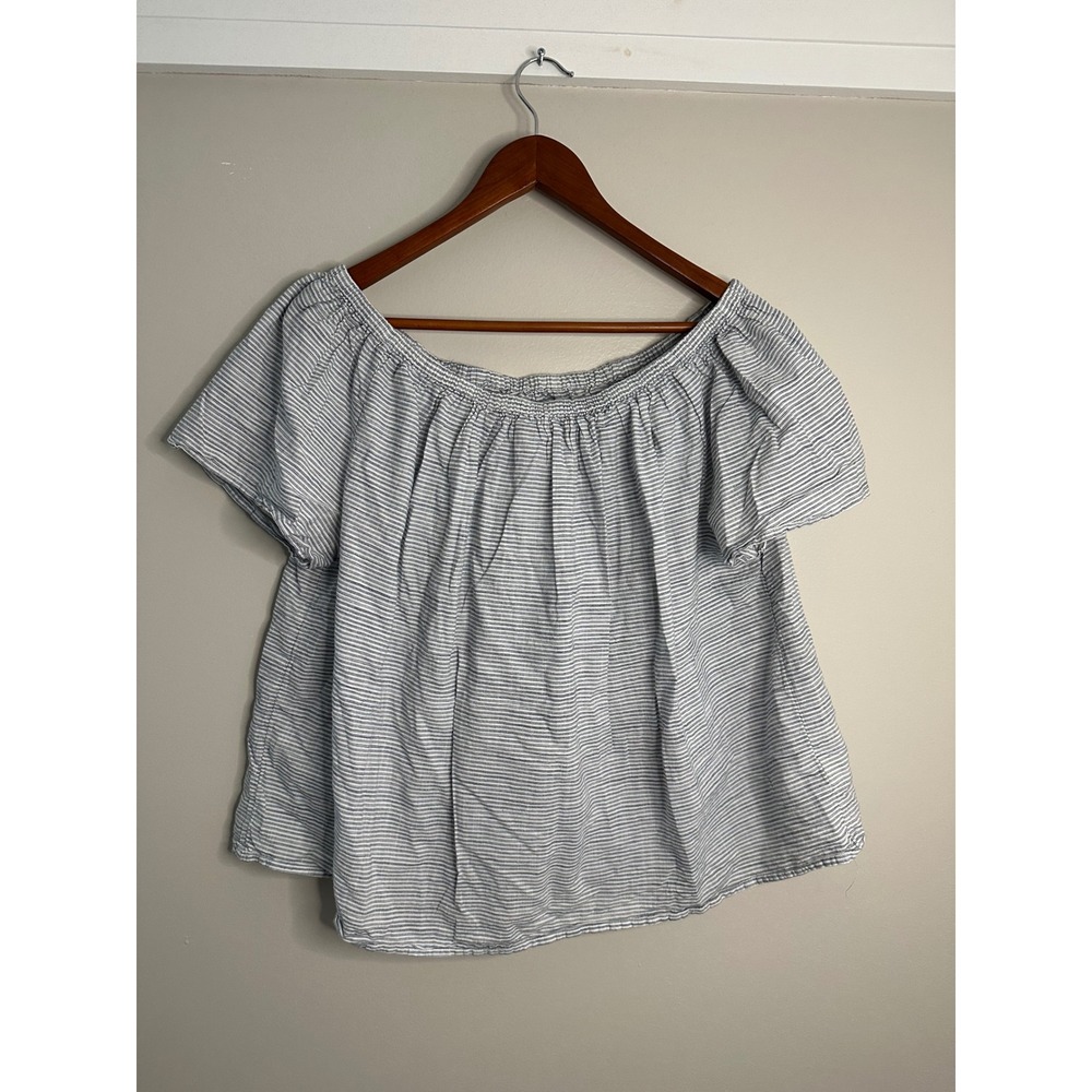 Gap Off‎ Shoulder Blouse Womens Large Blue White Striped EUC Cotton Breezy Top